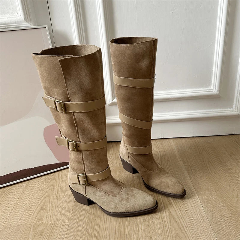 Women’s Belt Buckle High Boots – Party & Vintage Look