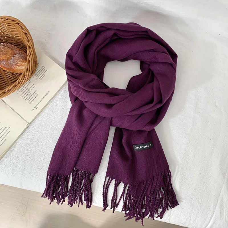 Spring and Autumn Solid Color Scarf Women Korean Fashion Cashmere Soft Winter Warm Scarves Hijab Female Long Headband Shawl Wrap