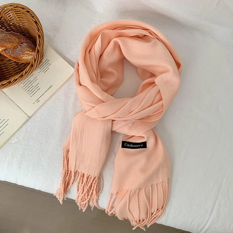 Spring and Autumn Solid Color Scarf Women Korean Fashion Cashmere Soft Winter Warm Scarves Hijab Female Long Headband Shawl Wrap