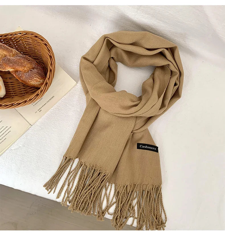 Spring and Autumn Solid Color Scarf Women Korean Fashion Cashmere Soft Winter Warm Scarves Hijab Female Long Headband Shawl Wrap