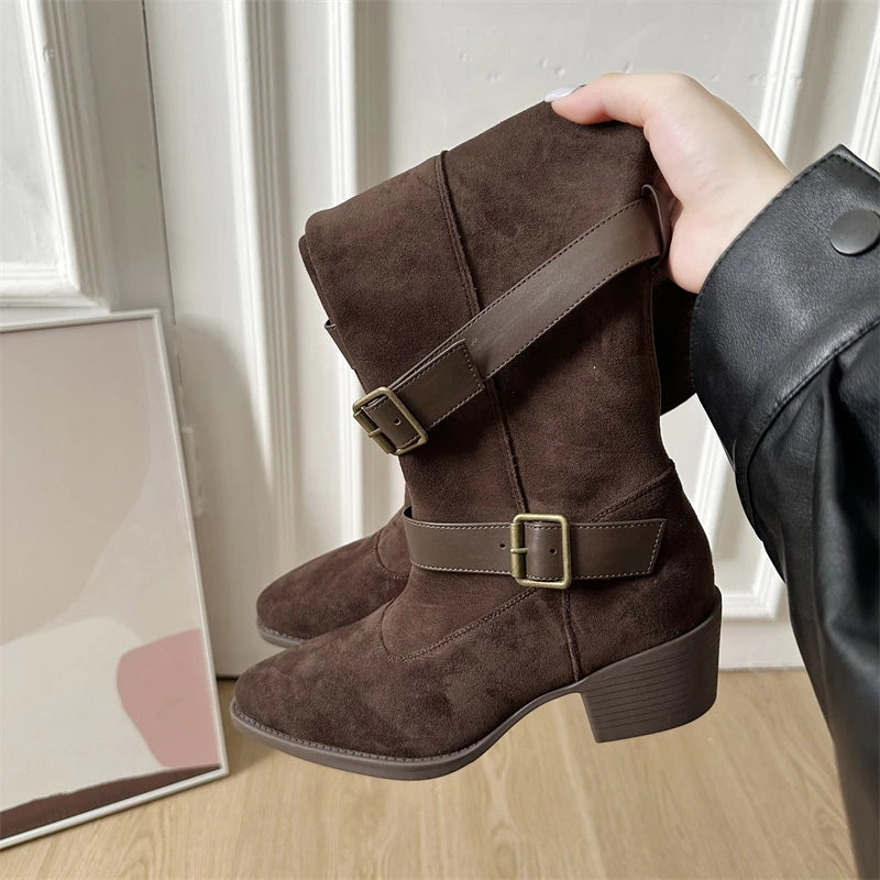 Women’s Belt Buckle High Boots – Party & Vintage Look