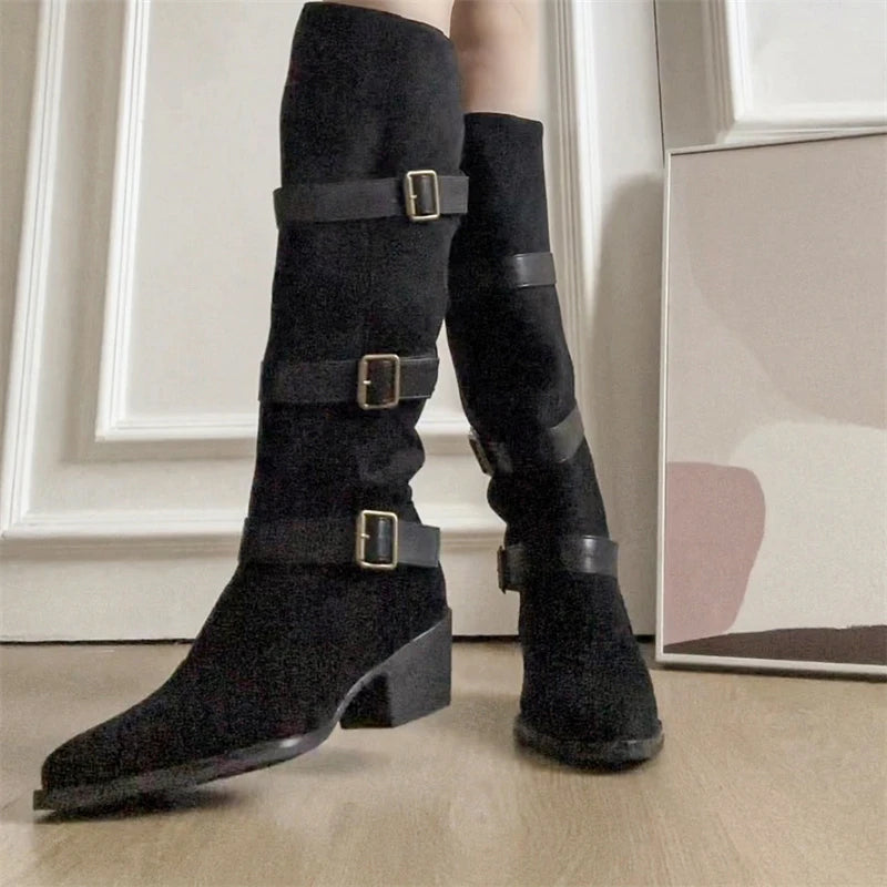 Women’s Belt Buckle High Boots – Party & Vintage Look