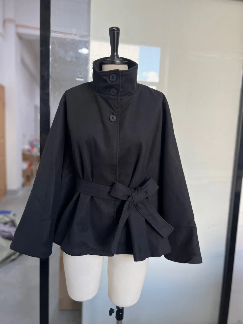 Urban Black Woolen Long Coat Women 2025 Winter Warm Jacket