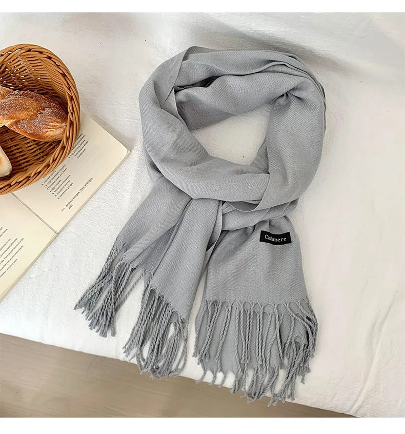 Spring and Autumn Solid Color Scarf Women Korean Fashion Cashmere Soft Winter Warm Scarves Hijab Female Long Headband Shawl Wrap