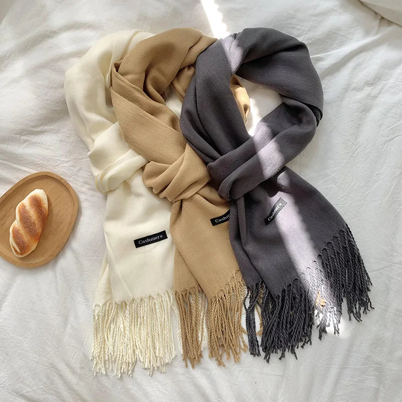 Spring and Autumn Solid Color Scarf Women Korean Fashion Cashmere Soft Winter Warm Scarves Hijab Female Long Headband Shawl Wrap