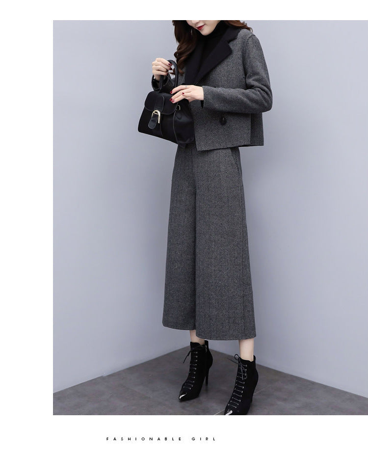 025 Autumn Women’s Two-Piece Herd-Pattern Suit – Wide-Leg Pants & Stylish Coat