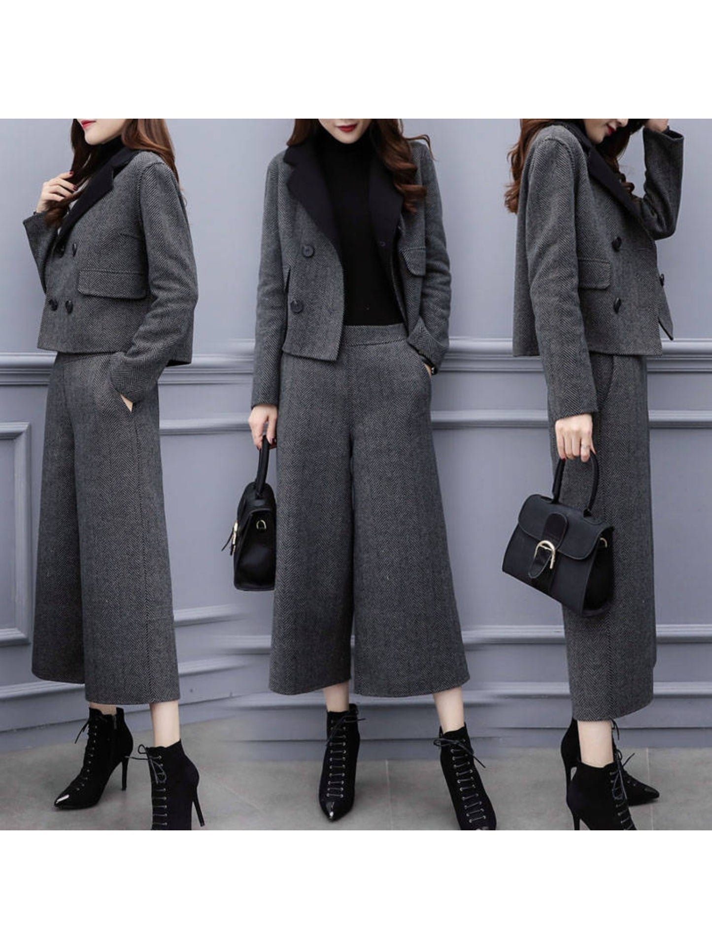 025 Autumn Women’s Two-Piece Herd-Pattern Suit – Wide-Leg Pants & Stylish Coat