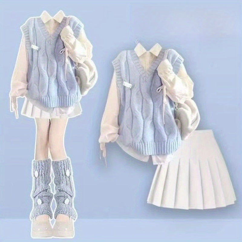 2025 spring new Women's clothing dopamine beautiful small skirt miu li miu gas wear jk uniform set three-piece set