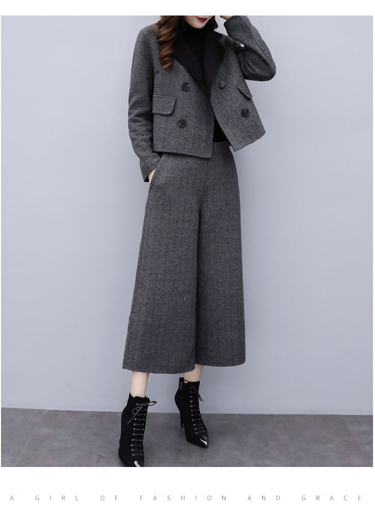 025 Autumn Women’s Two-Piece Herd-Pattern Suit – Wide-Leg Pants & Stylish Coat