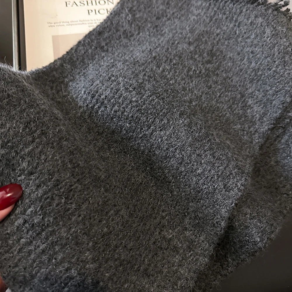 Scarf Women's Winter Cashmere Double-sided Versatile Student Couple Knitted Warm Vintage Scarf 2025 Alpaca Wool Scarf for Warmth