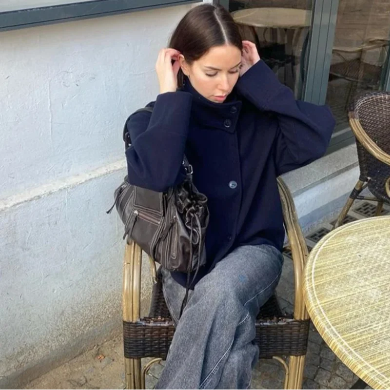 Urban Black Woolen Long Coat Women 2025 Winter Warm Jacket