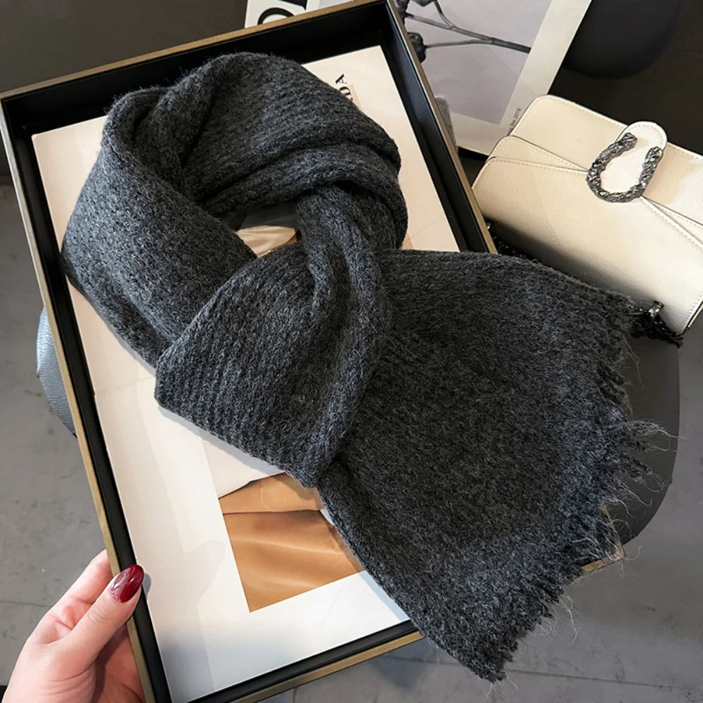 Scarf Women's Winter Cashmere Double-sided Versatile Student Couple Knitted Warm Vintage Scarf 2025 Alpaca Wool Scarf for Warmth