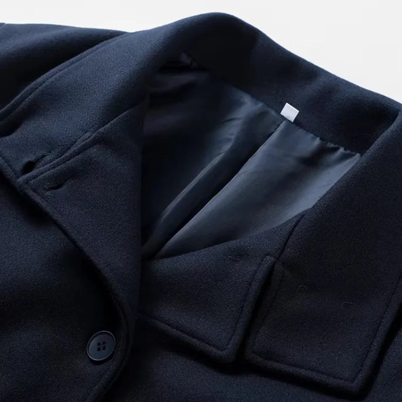 Urban Black Woolen Long Coat Women 2025 Winter Warm Jacket
