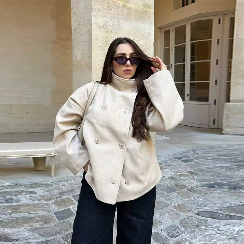 Urban Black Woolen Long Coat Women 2025 Winter Warm Jacket