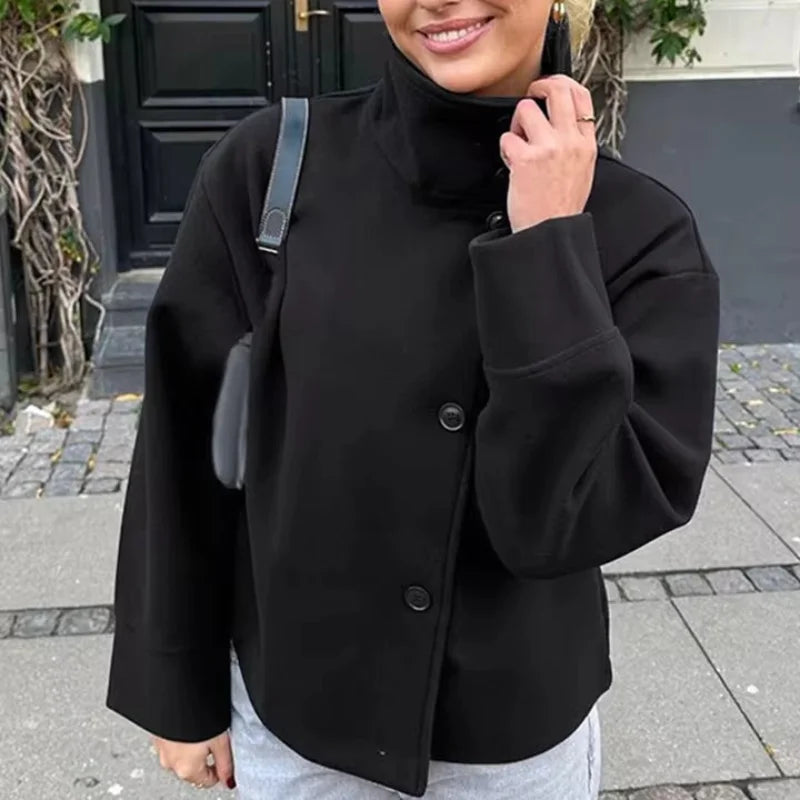 Urban Black Woolen Long Coat Women 2025 Winter Warm Jacket