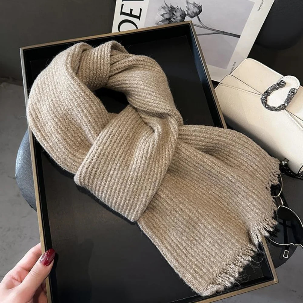 Scarf Women's Winter Cashmere Double-sided Versatile Student Couple Knitted Warm Vintage Scarf 2025 Alpaca Wool Scarf for Warmth