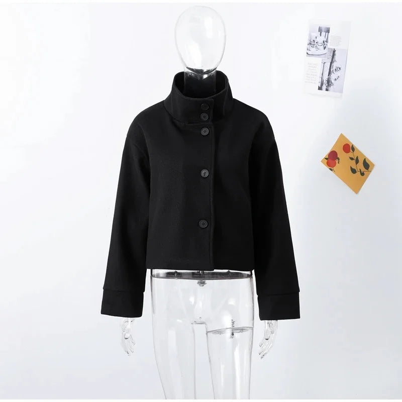 Urban Black Woolen Long Coat Women 2025 Winter Warm Jacket