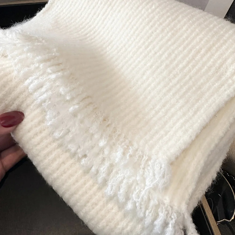 Scarf Women's Winter Cashmere Double-sided Versatile Student Couple Knitted Warm Vintage Scarf 2025 Alpaca Wool Scarf for Warmth