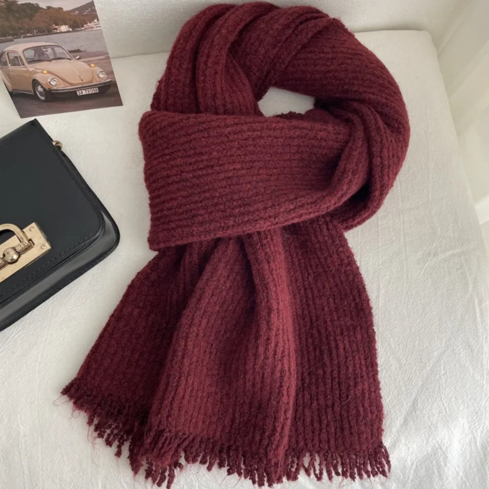 Scarf Women's Winter Cashmere Double-sided Versatile Student Couple Knitted Warm Vintage Scarf 2025 Alpaca Wool Scarf for Warmth