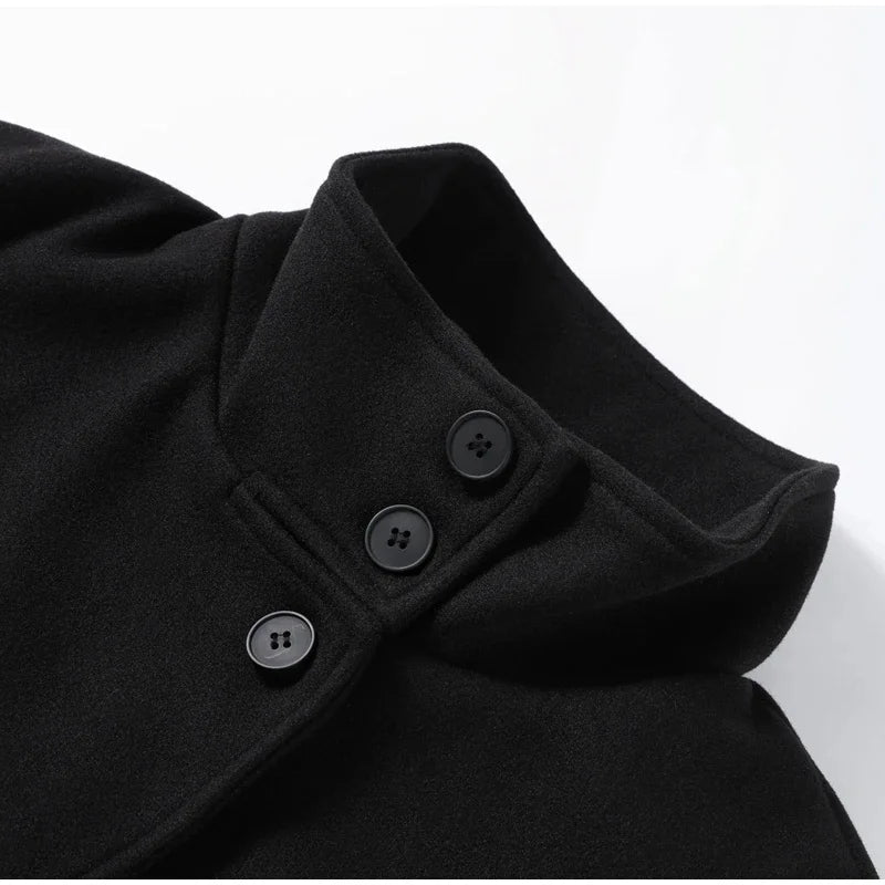 Urban Black Woolen Long Coat Women 2025 Winter Warm Jacket