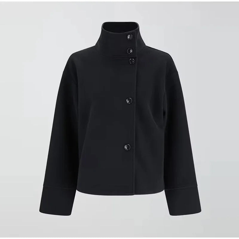 Urban Black Woolen Long Coat Women 2025 Winter Warm Jacket