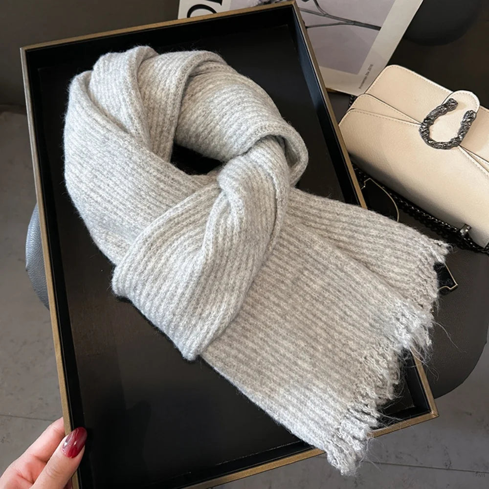 Scarf Women's Winter Cashmere Double-sided Versatile Student Couple Knitted Warm Vintage Scarf 2025 Alpaca Wool Scarf for Warmth