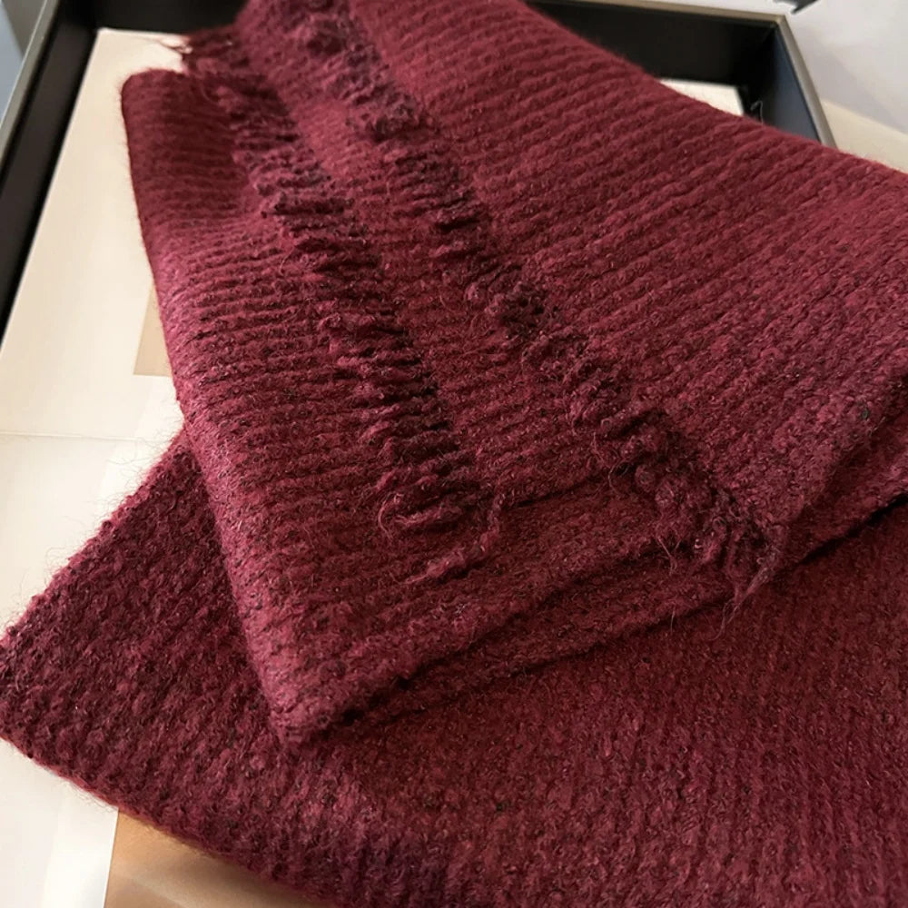 Scarf Women's Winter Cashmere Double-sided Versatile Student Couple Knitted Warm Vintage Scarf 2025 Alpaca Wool Scarf for Warmth