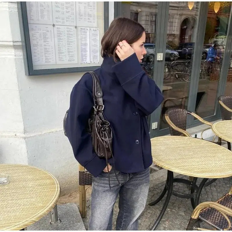 Urban Black Woolen Long Coat Women 2025 Winter Warm Jacket