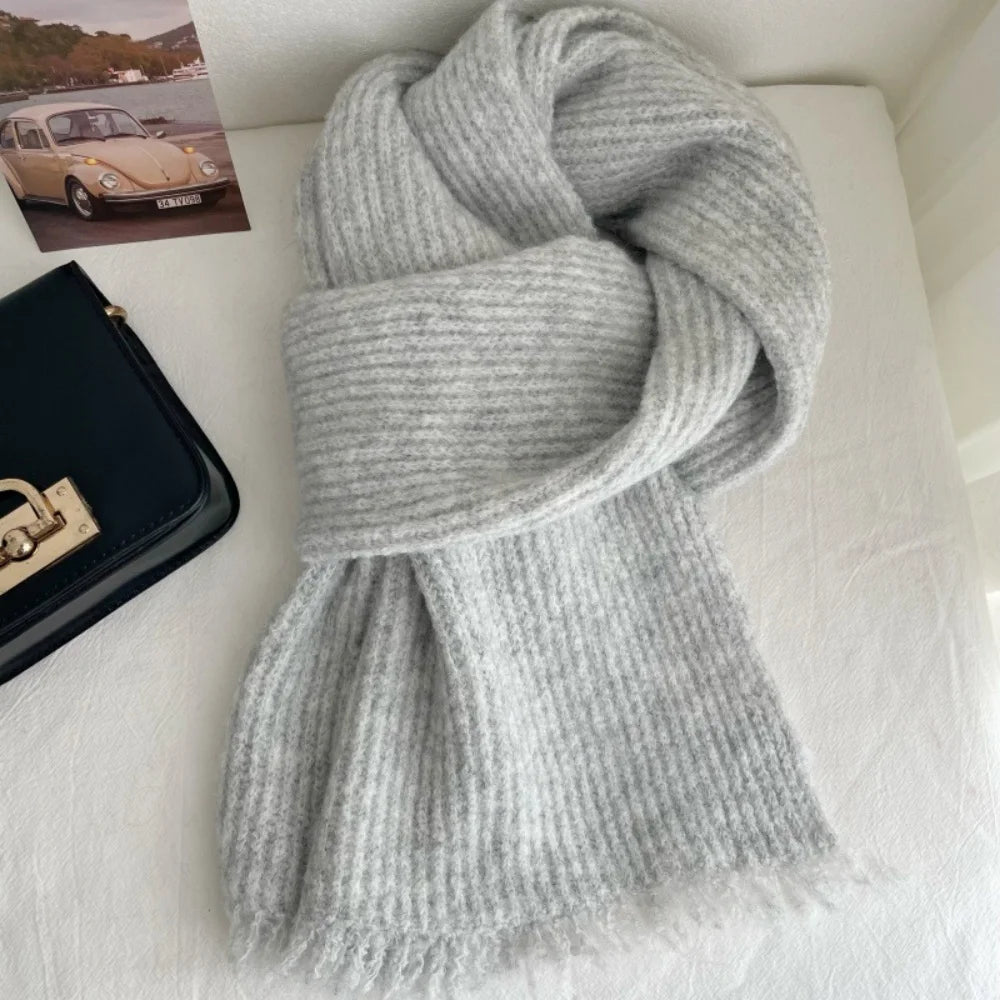 Scarf Women's Winter Cashmere Double-sided Versatile Student Couple Knitted Warm Vintage Scarf 2025 Alpaca Wool Scarf for Warmth