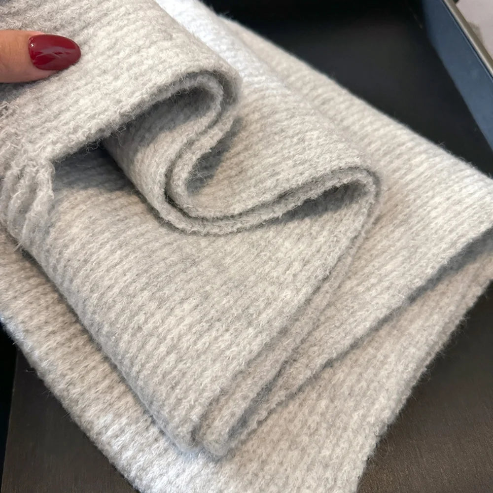 Scarf Women's Winter Cashmere Double-sided Versatile Student Couple Knitted Warm Vintage Scarf 2025 Alpaca Wool Scarf for Warmth
