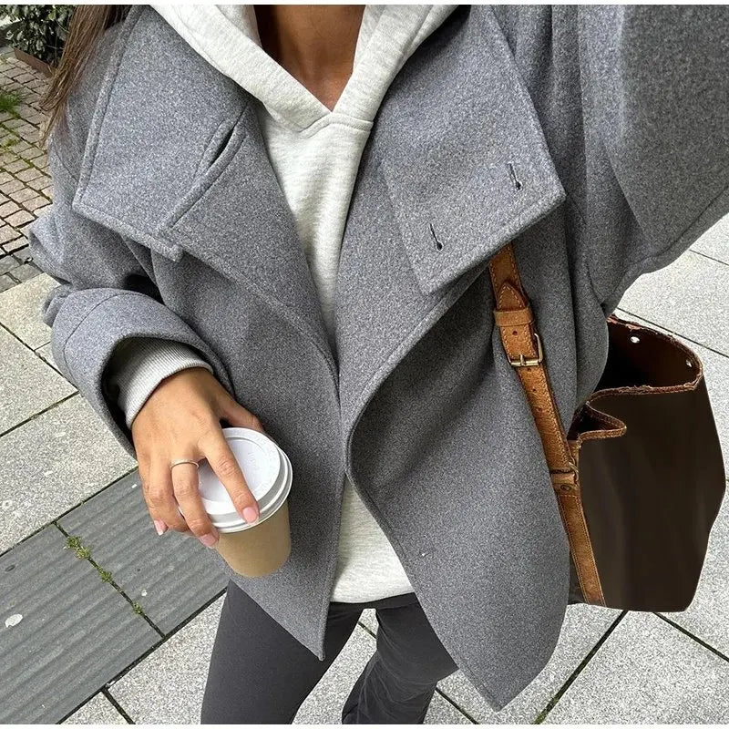 Urban Black Woolen Long Coat Women 2025 Winter Warm Jacket