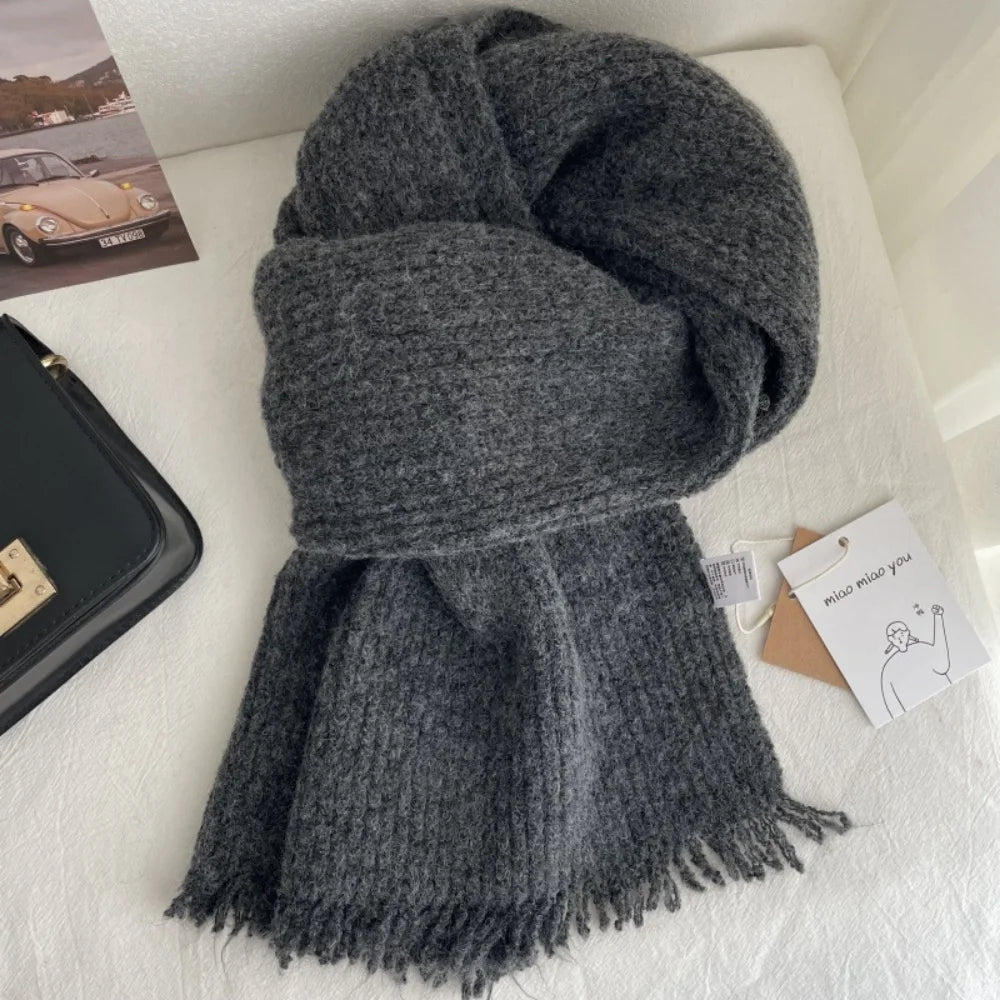 Scarf Women's Winter Cashmere Double-sided Versatile Student Couple Knitted Warm Vintage Scarf 2025 Alpaca Wool Scarf for Warmth