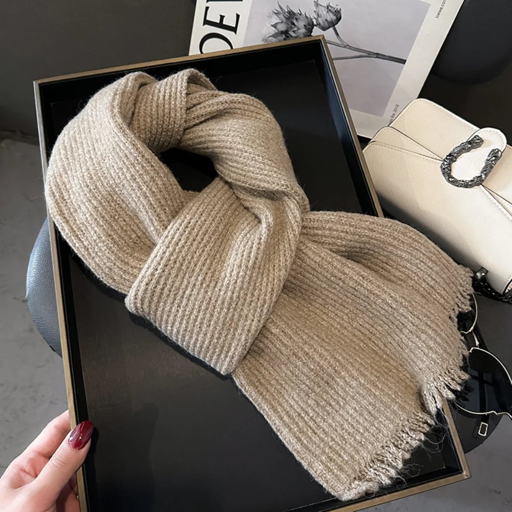 Scarf Women's Winter Cashmere Double-sided Versatile Student Couple Knitted Warm Vintage Scarf 2025 Alpaca Wool Scarf for Warmth